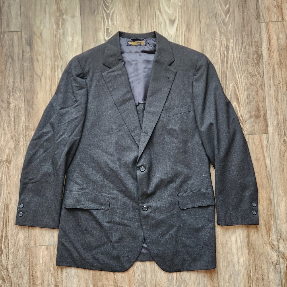 VTG Brooks Brothers Golden Fleece 44R Charcoal Wool Blazer 3/2 Roll Sport...